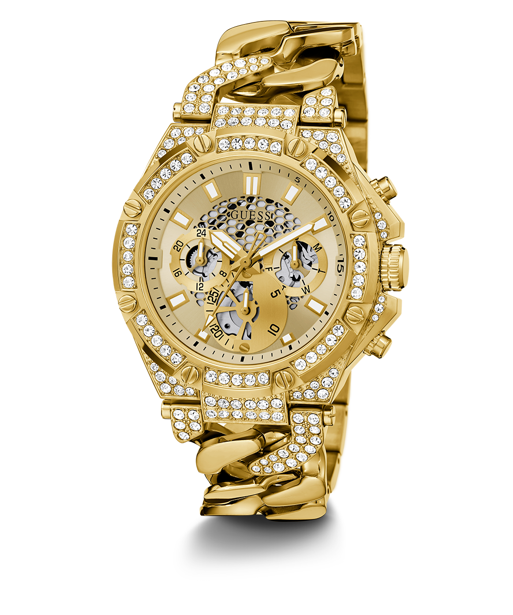 GUESS Mens Gold Tone Multi-function Watch