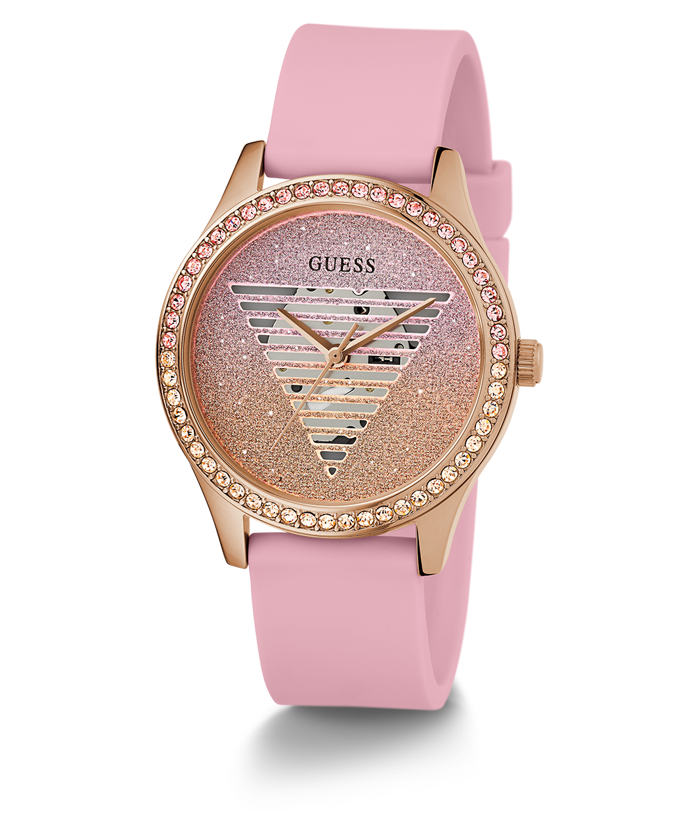 GUESS Ladies Pink Rose Gold Tone Analog Watch