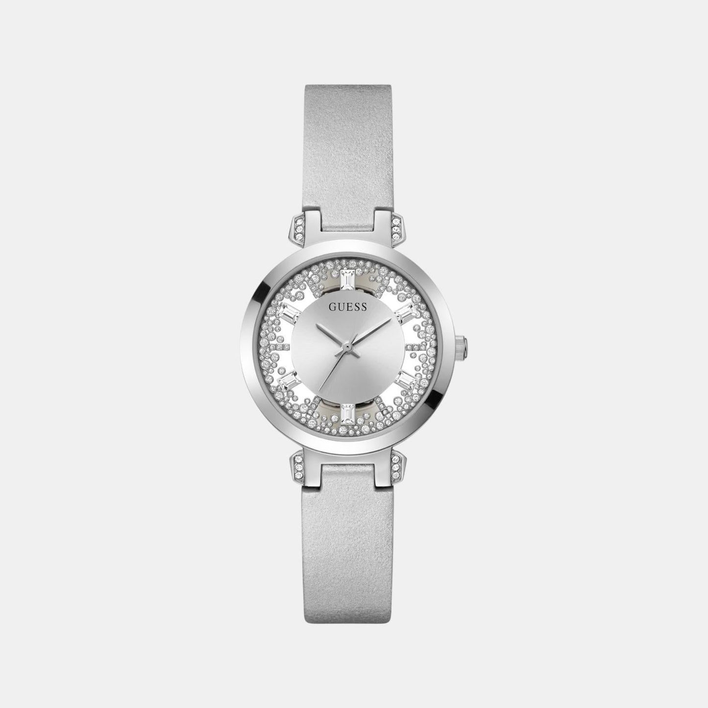 Gd Crystal Clear Women Quartz Silver Dial Analog Stainless Steel GW0535L3