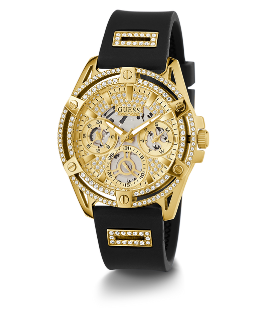GUESS Ladies Black Gold Tone Multi-function Watch
