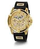 GUESS Mens Black Gold Tone Multi-function Watch