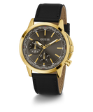 GUESS Mens Black Gold Tone Multi-function Watch