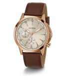 GUESS Mens Brown Rose Gold Tone Multi-function Watch