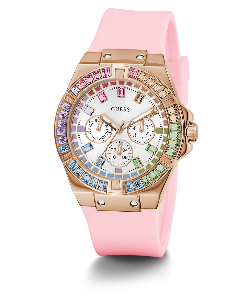 GUESS Ladies Pink Rose Gold Tone Multi-function Watch