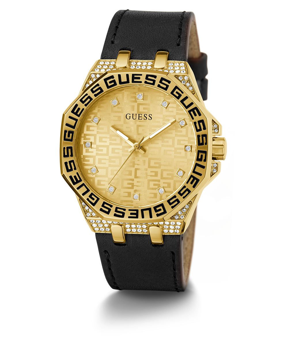 GUESS Ladies Black Gold Tone Analog Watch
