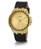 GUESS Ladies Black Gold Tone Analog Watch