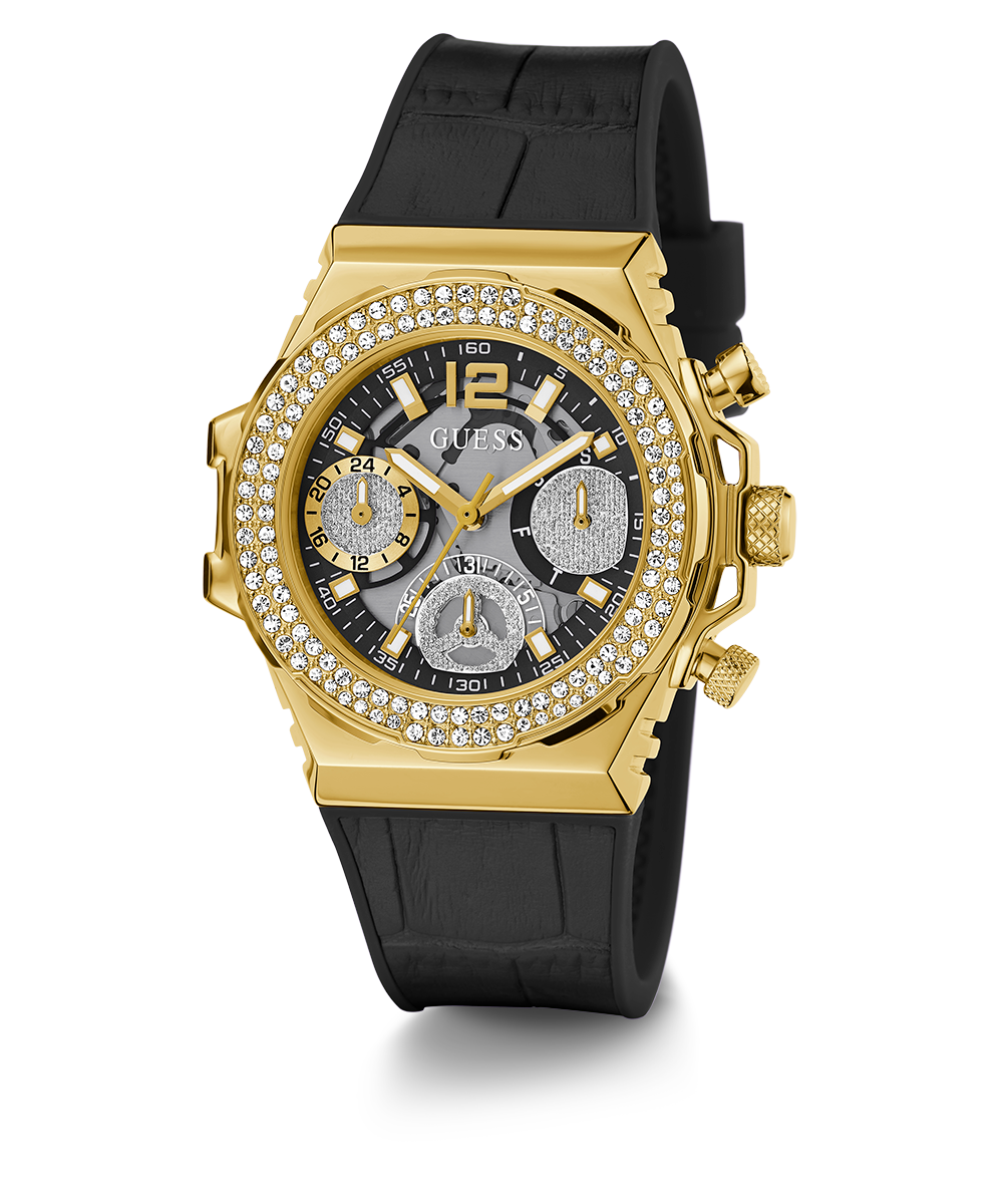 GUESS Ladies Black Gold Tone Multi-function Watch