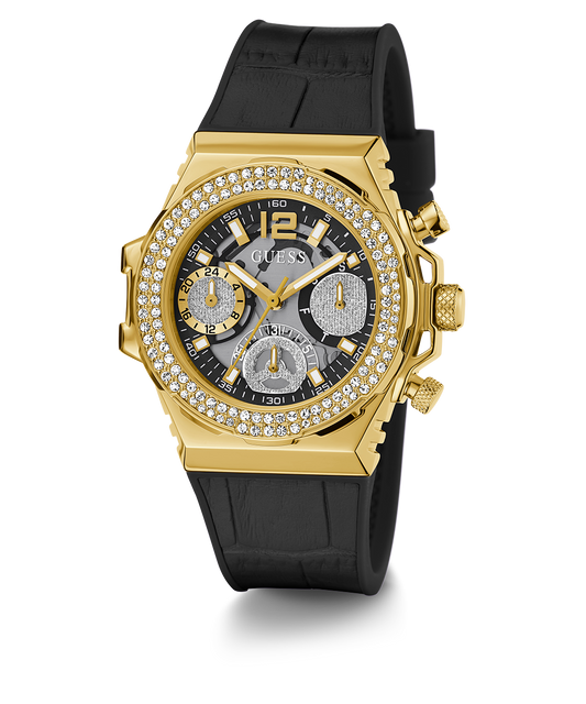 GUESS Ladies Black Gold Tone Multi-function Watch