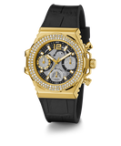 GUESS Ladies Black Gold Tone Multi-function Watch