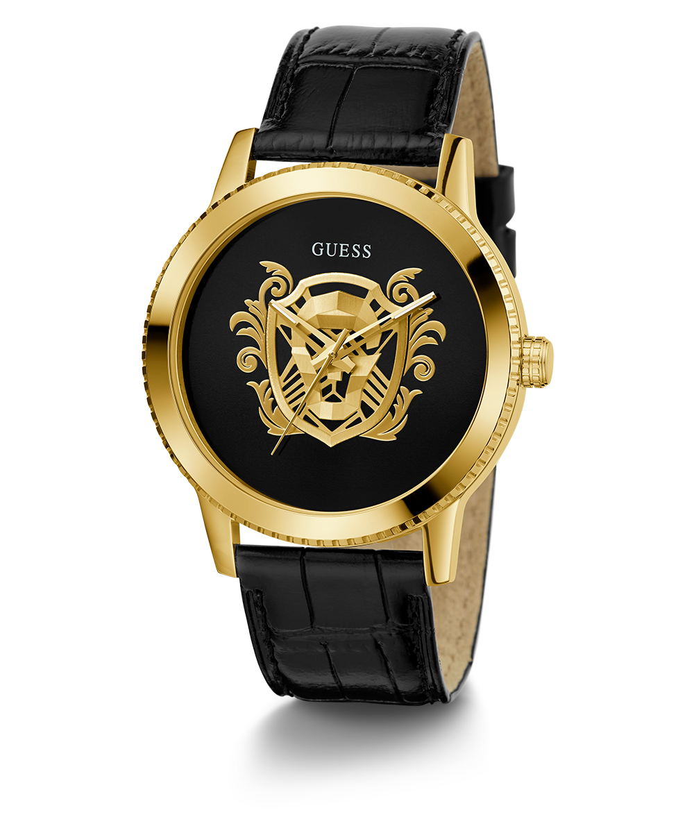 GUESS Mens Black Gold Tone Analog Watch