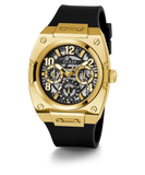 GUESS Mens Black Gold Tone Multi-function Watch