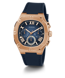 GUESS Mens Navy Rose Gold Tone Multi-function Watch
