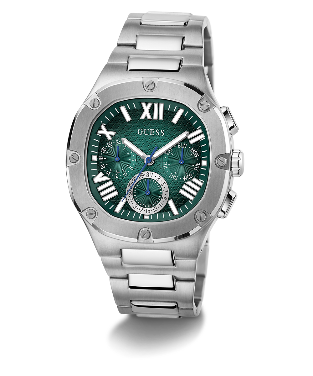 GUESS Mens Silver Tone Multi-function Watch