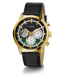 GUESS Mens Black Gold Tone Multi-function Watch
