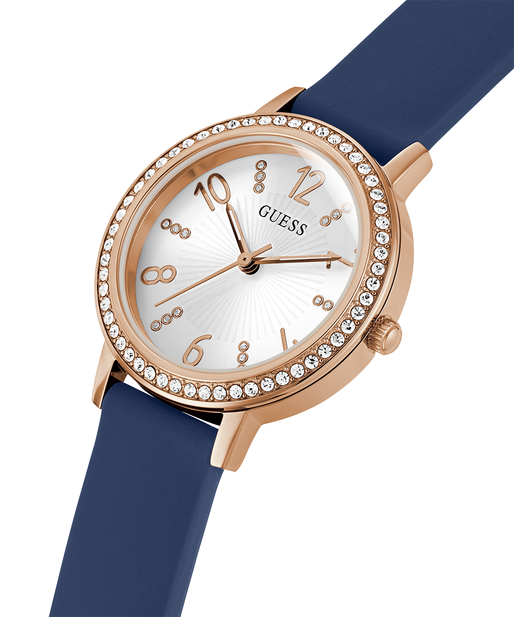 GUESS Ladies Blue Rose Gold Tone Analog Watch