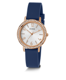 GUESS Ladies Blue Rose Gold Tone Analog Watch
