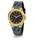 GUESS Ladies Black Gold Tone Analog Watch