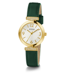 GUESS Ladies Green Gold Tone Analog Watch