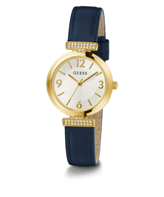 GUESS Ladies Blue Gold Tone Analog Watch