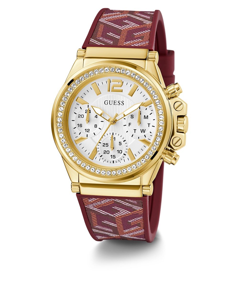 GUESS Ladies Red Gold Tone Multi-function Watch