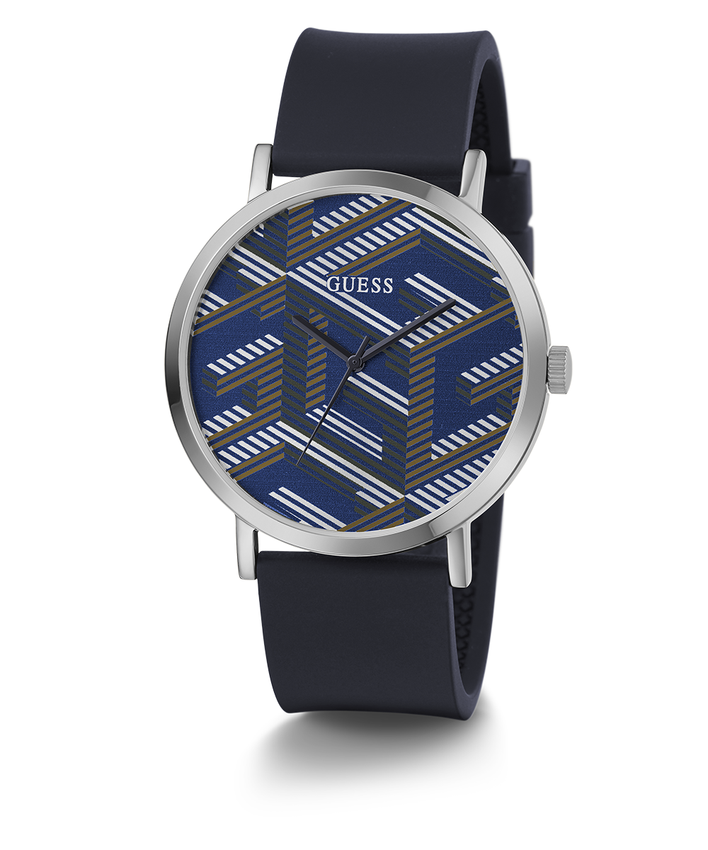 GUESS Mens Navy Silver Tone Analog Watch