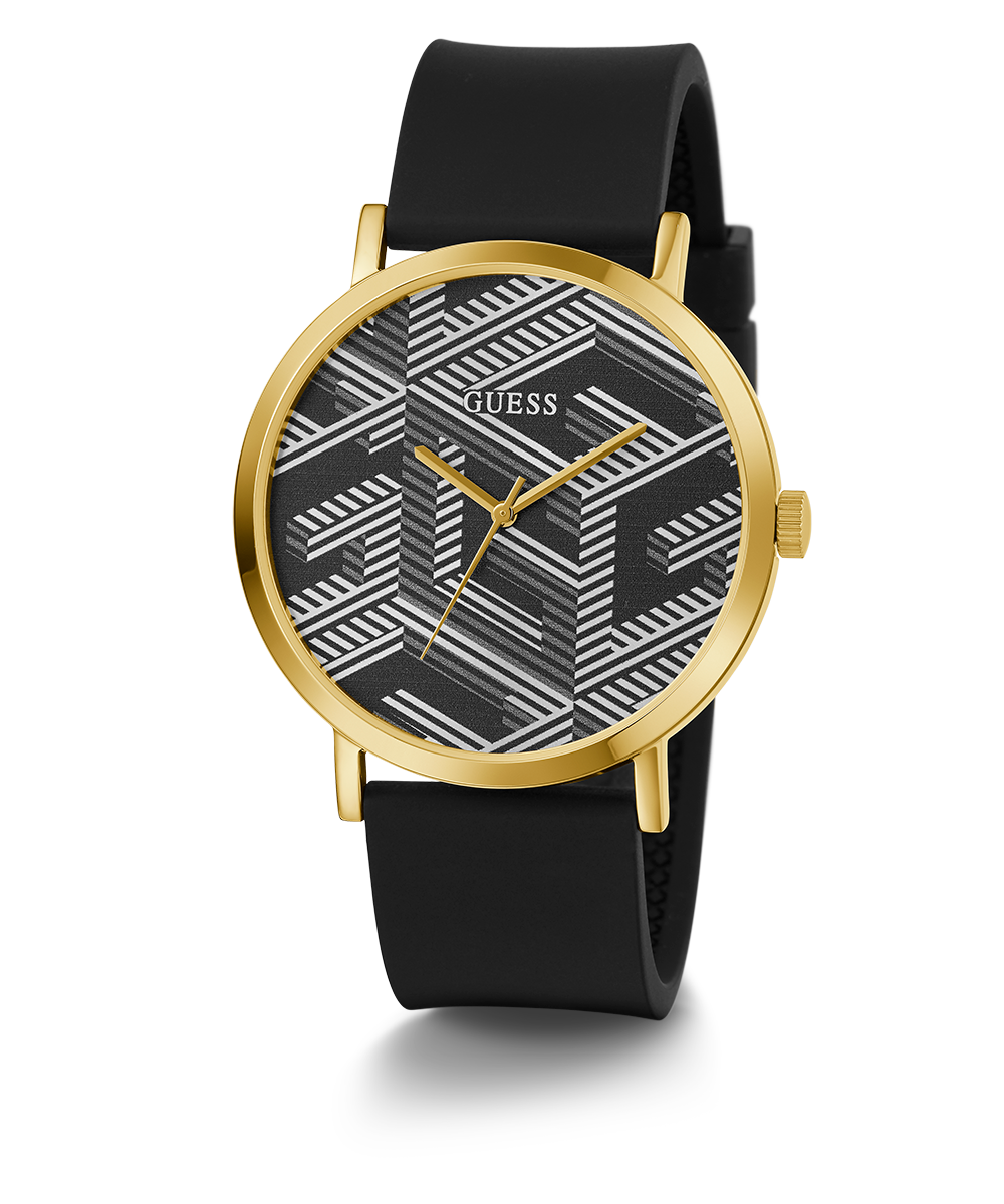 GUESS Mens Black Gold Tone Analog Watch