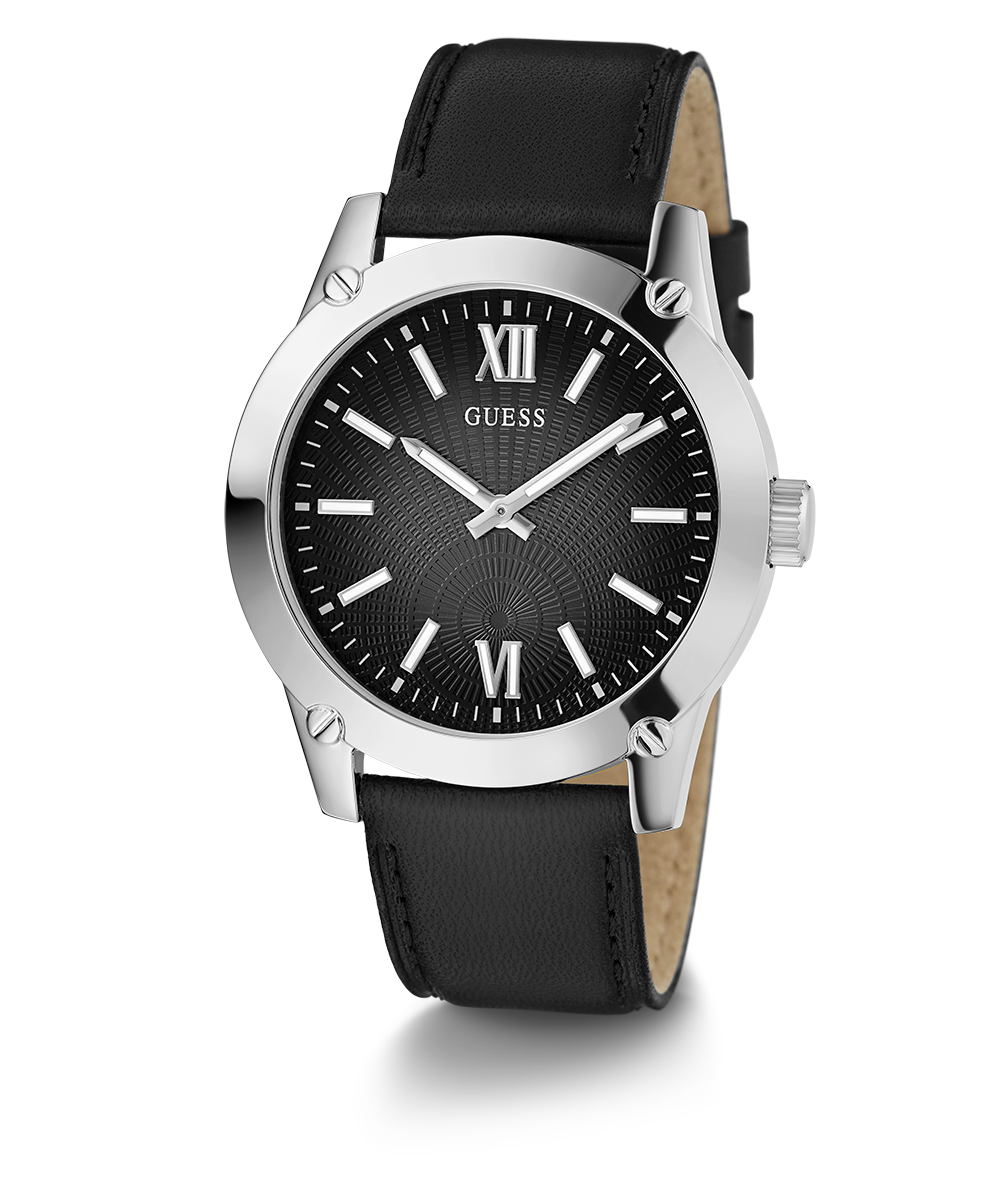 GUESS Mens Black Silver Analog Watch