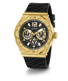 GUESS Mens Black Gold Tone Multi-function Watch