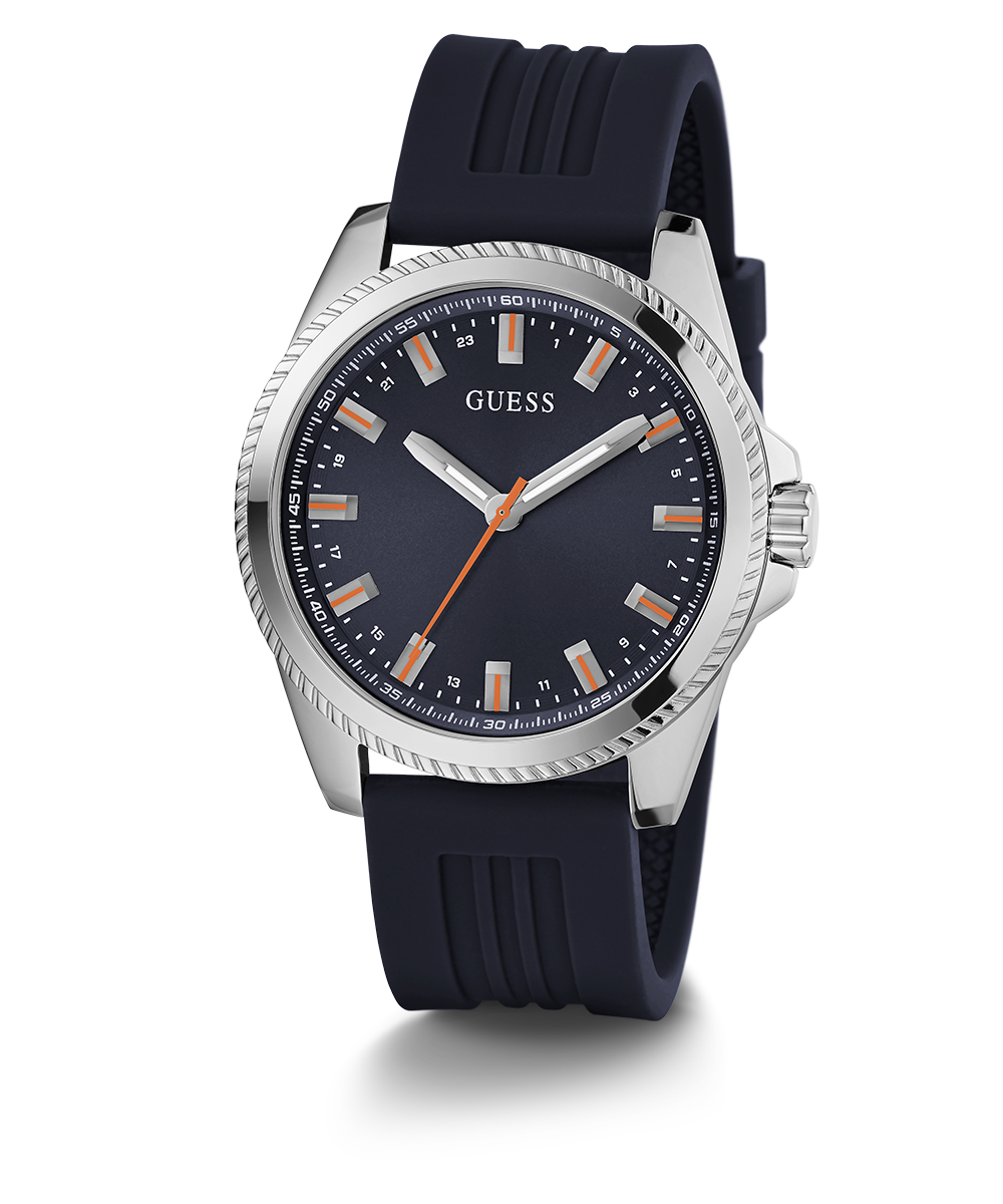 GUESS Mens Navy Silver Tone Analog Watch
