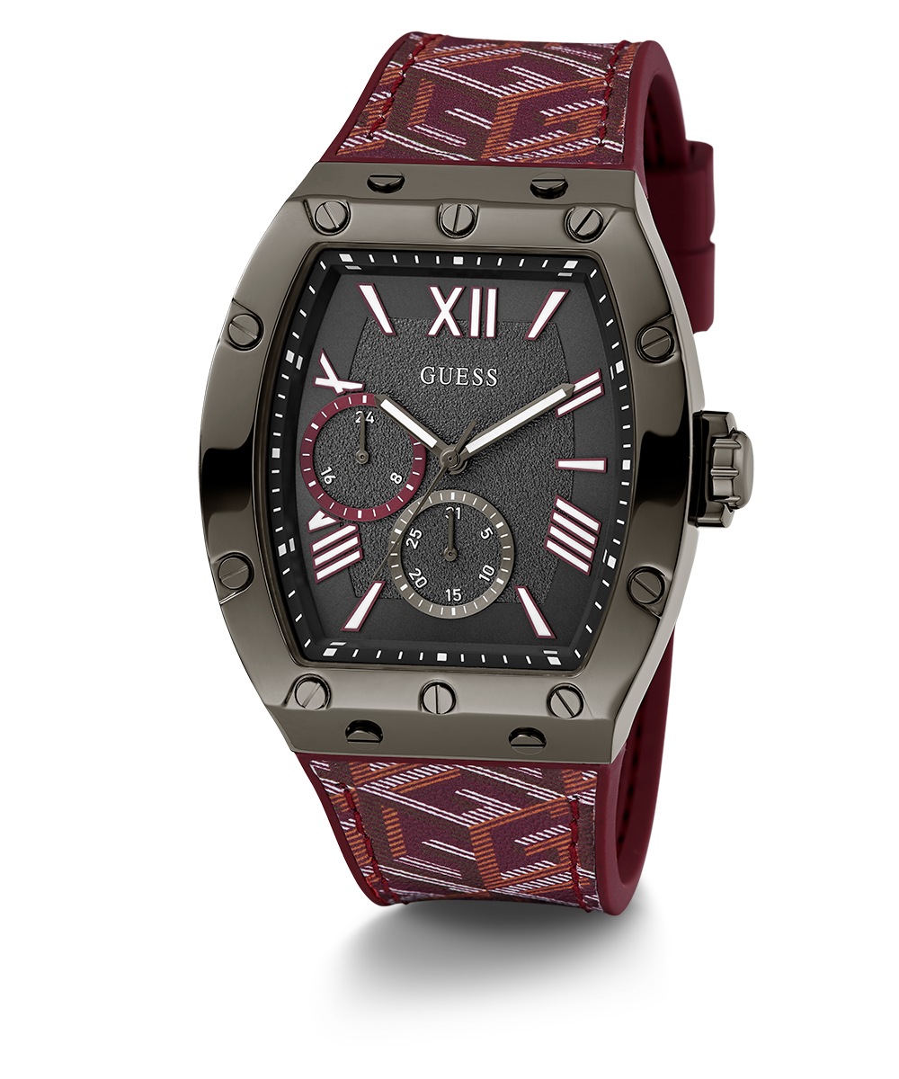 GUESS Mens Red Gunmetal Multi-function Watch