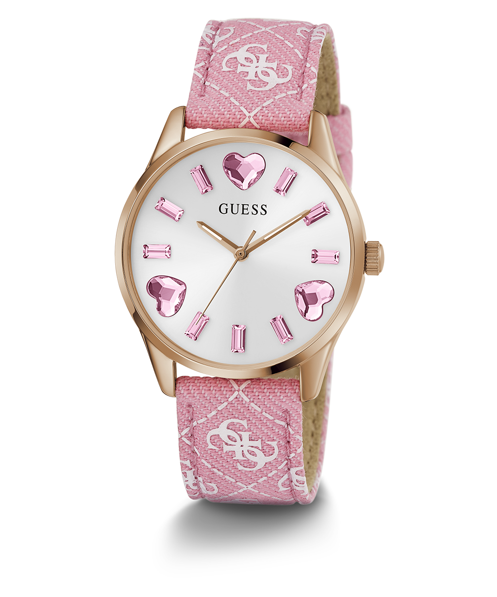 GUESS Ladies Pink Rose Gold Tone Analog Watch