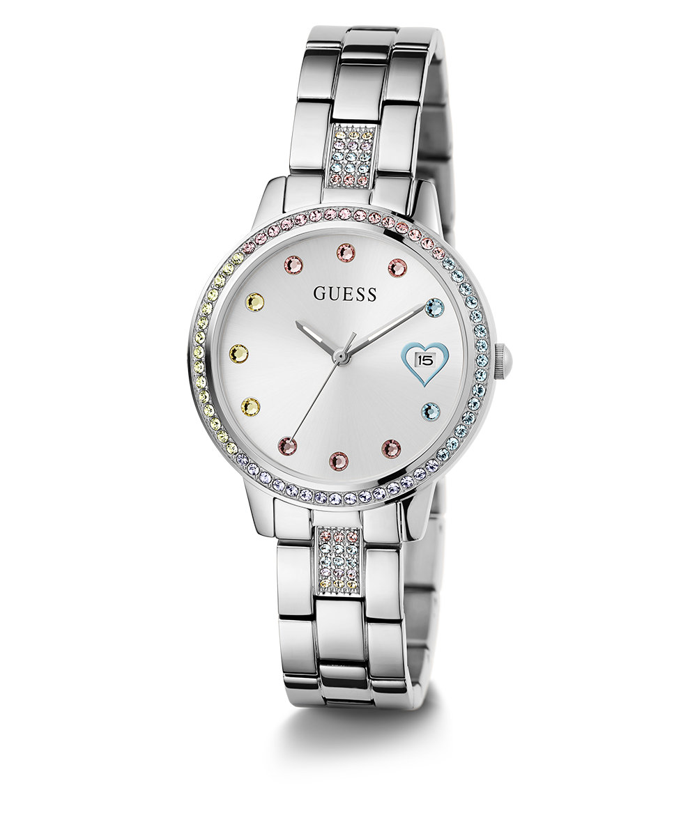 GUESS Ladies Silver Tone Date Watch