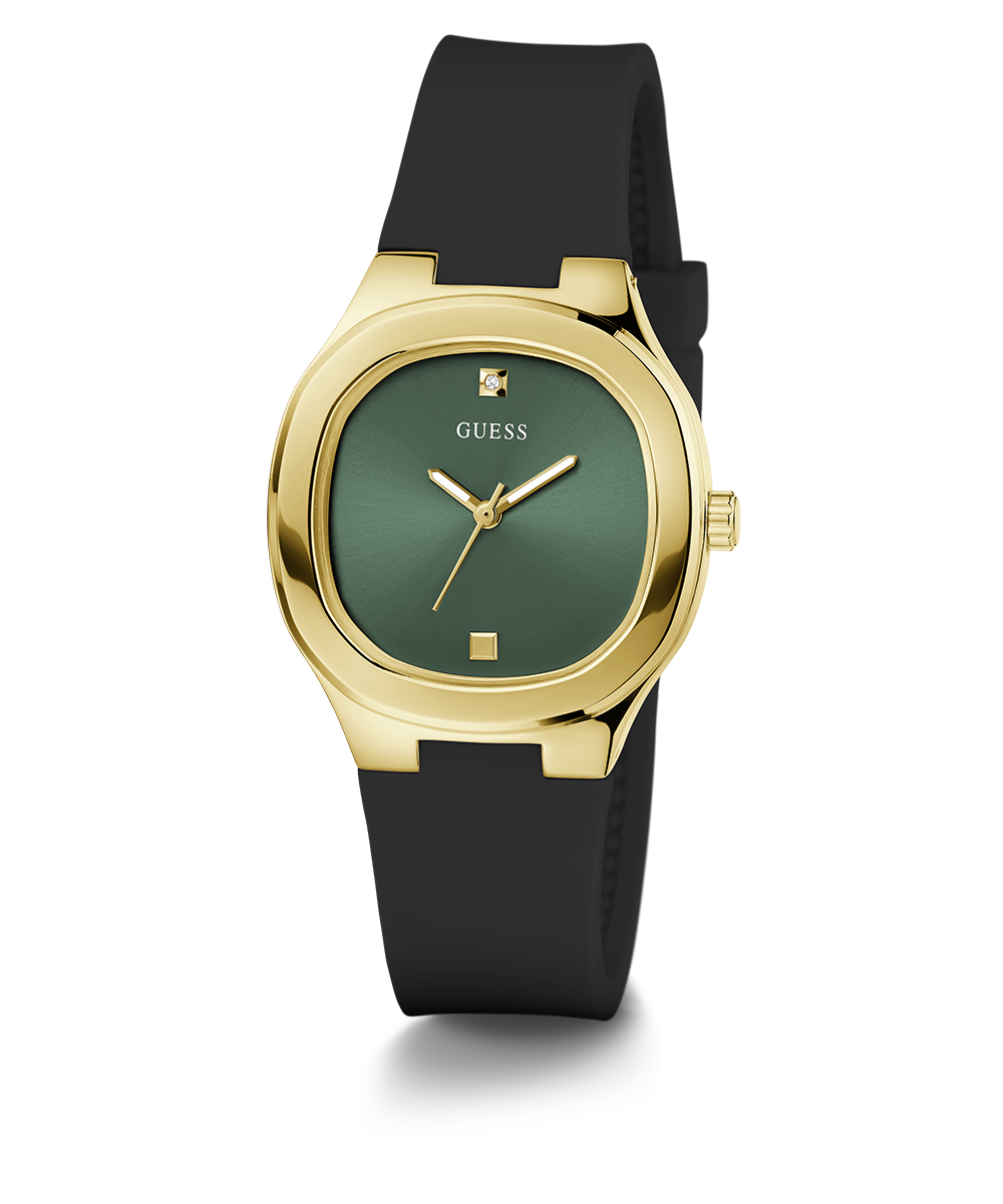 GUESS Ladies Black Gold Tone Analog Watch