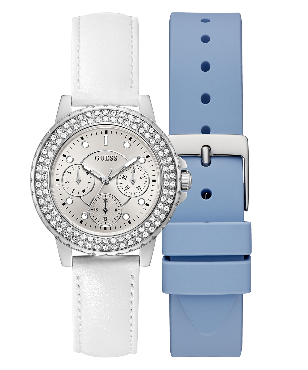 GUESS Ladies Silver Tone Multi-function Watch Box Set