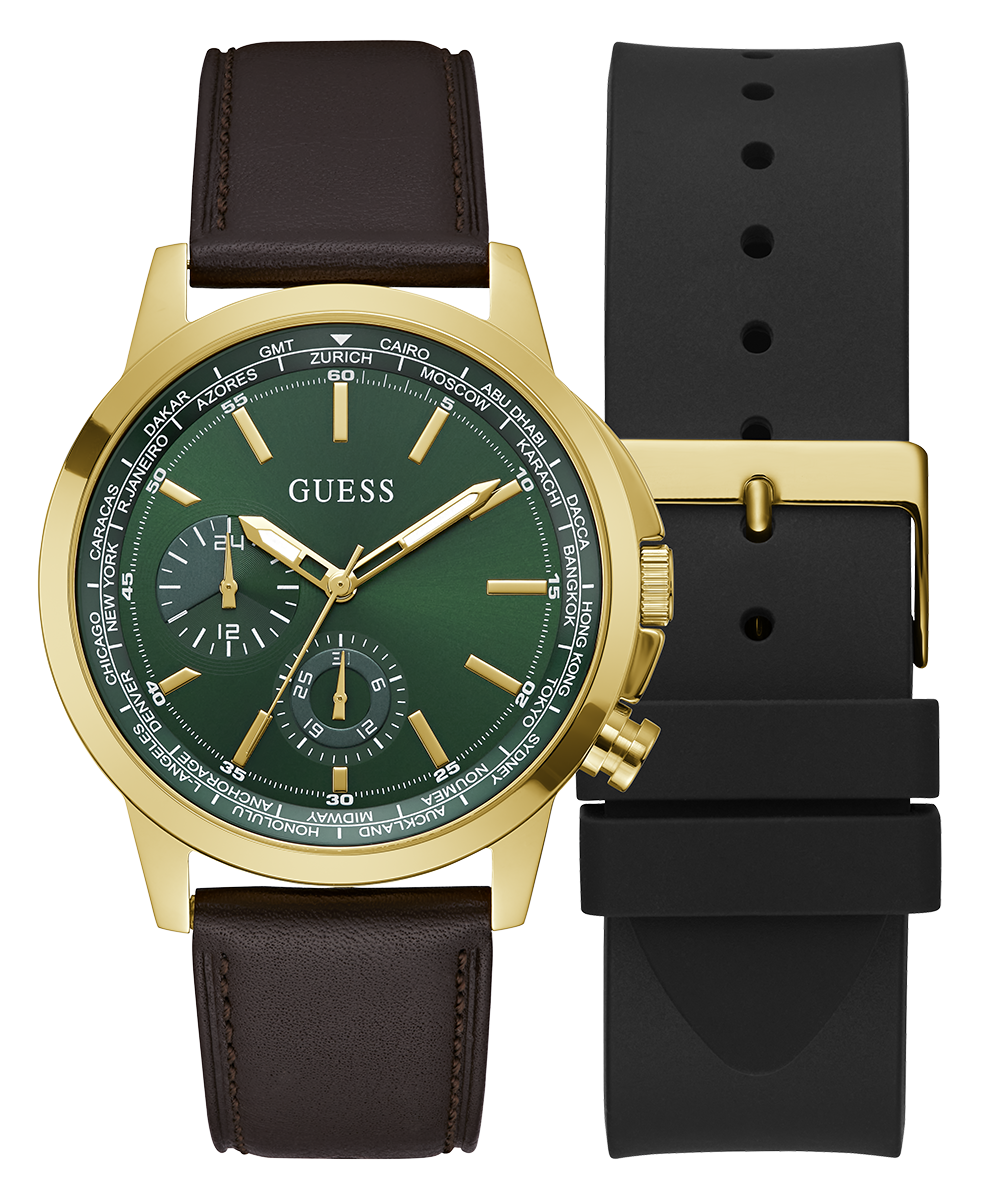 GUESS Mens Gold Tone Multi-function Watch Box Set