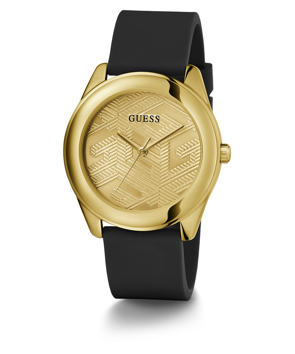 GUESS Ladies Black Gold Tone Analog Watch