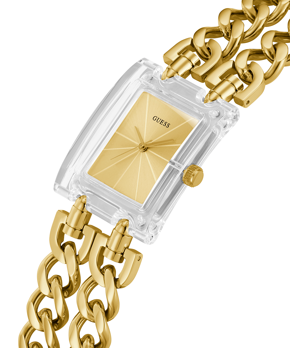 GUESS Mod Heavy Metal Ladies Gold Tone Clear Analog Watch