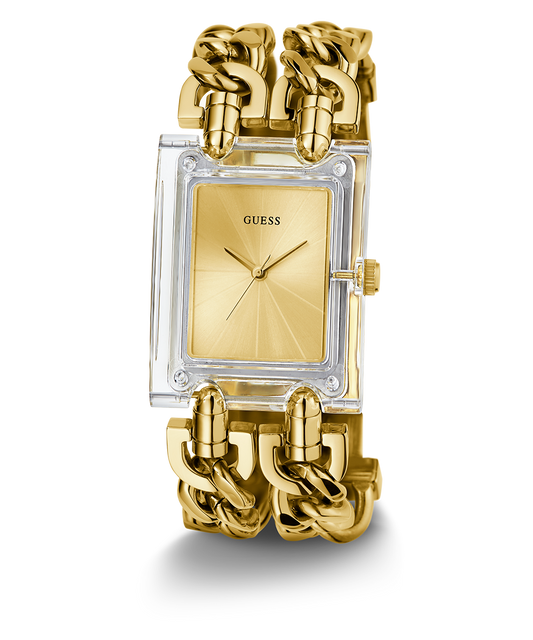 GUESS Mod Heavy Metal Ladies Gold Tone Clear Analog Watch