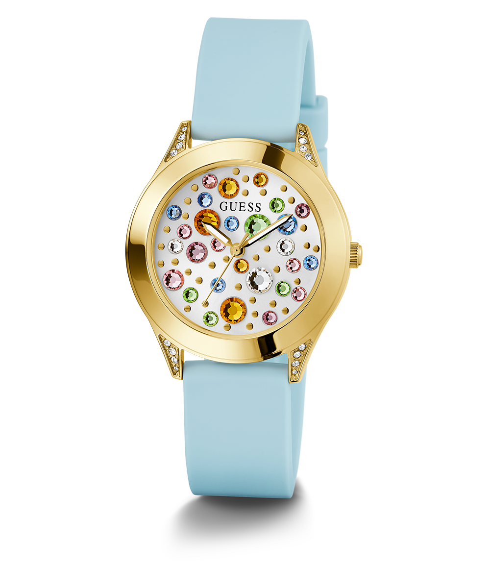GUESS Ladies Blue Gold Tone Analog Watch