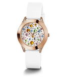 GUESS Ladies White Rose Gold Tone Analog Watch