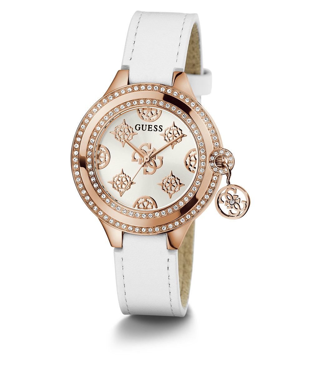 GUESS Ladies White Rose Gold Tone Analog Watch