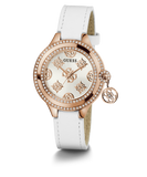 GUESS Ladies White Rose Gold Tone Analog Watch