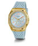 GUESS Ladies Light Blue Gold Tone Multi-function Watch