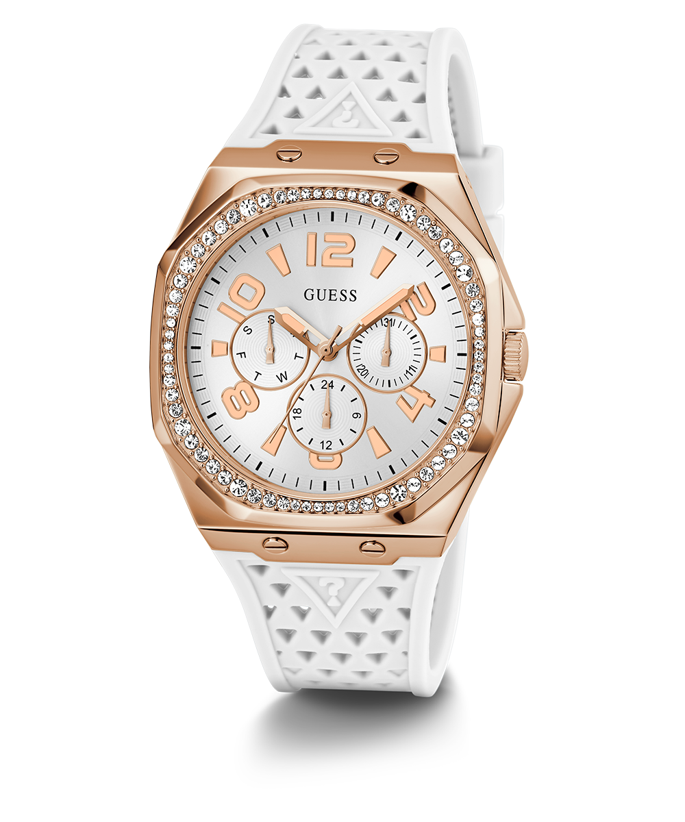 GUESS Ladies White Rose Gold Tone Multi-function Watch