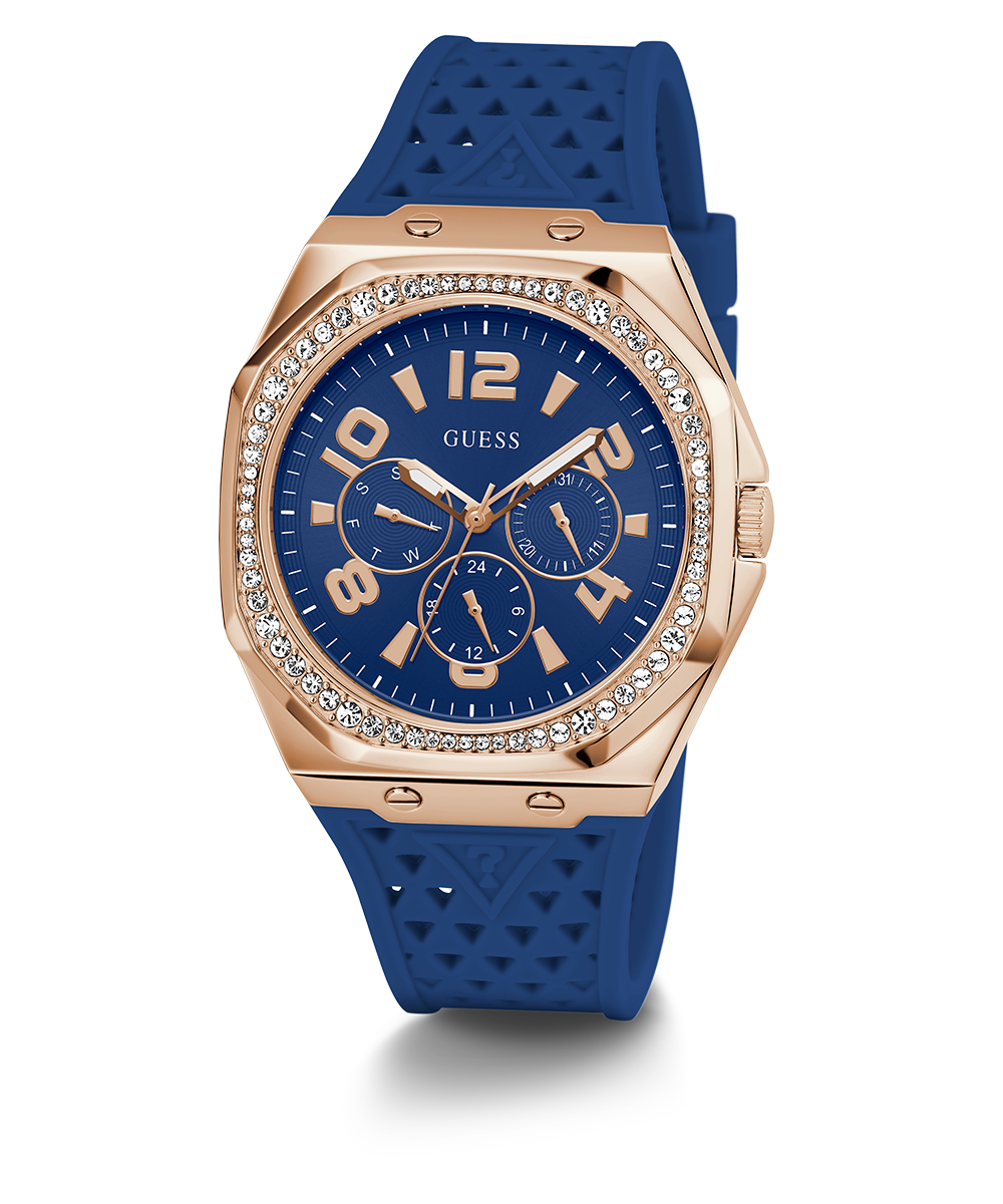 GUESS Ladies Blue Rose Gold Tone Multi-function Watch