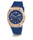 GUESS Ladies Blue Rose Gold Tone Multi-function Watch