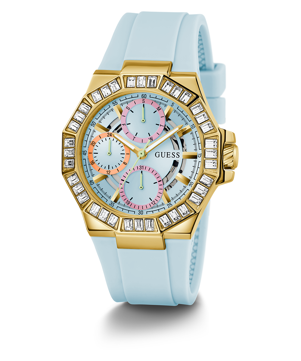 GUESS Ladies Blue Gold Tone Multi-function Watch