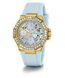 GUESS Ladies Blue Gold Tone Multi-function Watch