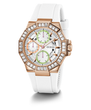 GUESS Ladies White Rose Gold Tone Multi-function Watch