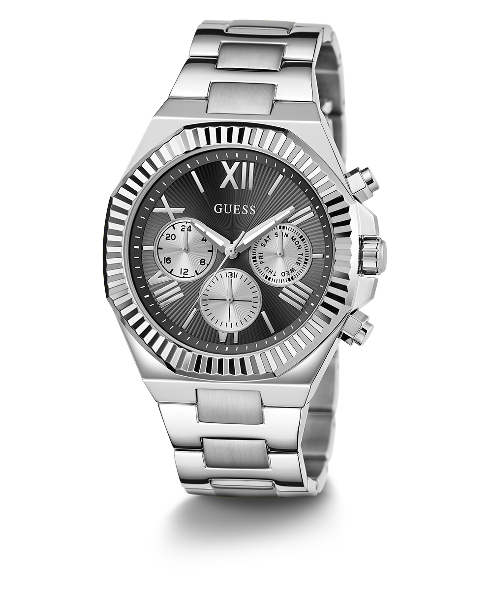GUESS Equity Mens Silver Tone Multi-function Watch